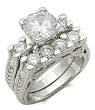 CZ WEDDING RINGS - Antique Style CZ Wedding Set