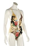 Review   / Women's Christian Audigier 1 piece Panther w/Rhinestone Halter Swimsuit in Cream
