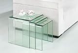 Design Beistelltisch 3-er Set aus gebogenem Glas, Dreisatztisch
