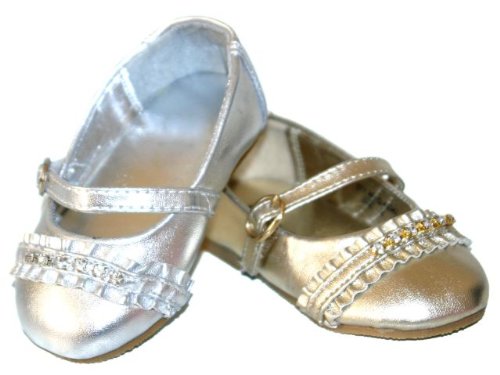 Infant Baby Girls Rhinestone Metallic Silver or Gold Mary Janes Shoes