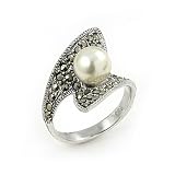 Pave Set Round Marcasite And Pearl Ring