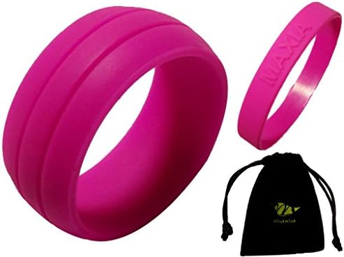 Silicone Wedding Band for Men and Women, Black, Blue, Green, Pink, Red, Yellow, Grey, Top Quality ring, 8.7mm Wide, 1.5mm Thin, Safe, Comfort Band for Active, Outdoor lifestiyle PINK 9