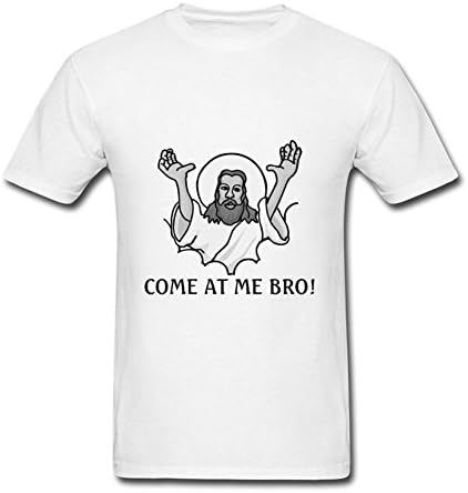 XLKHGF Come At Me Bro Jesus Drawing Mens 100% Cotton Crew Neck Custom T-shirt White