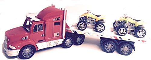 Friction Powered Semi ATV Carrier (RED) Hauler w/ 2 Detachable Trucks (Color May Varies)