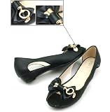 Ymid Select Womens Bowed Peep Toe Casual Working Flats Shoes,black