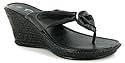 Platino "Hope" Ladies Toepost Wedge Sandal Style Shoes - Black