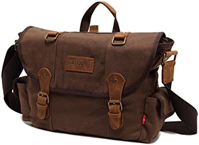 HUIB Men's Vintage Canvas Leather Messenger traveling Briefcase shoulder laptop Bag Casual Daypack,coffee(ZBG023)