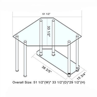 RTA Home and Office Clear Tempered Glass Corner Laptop Desk