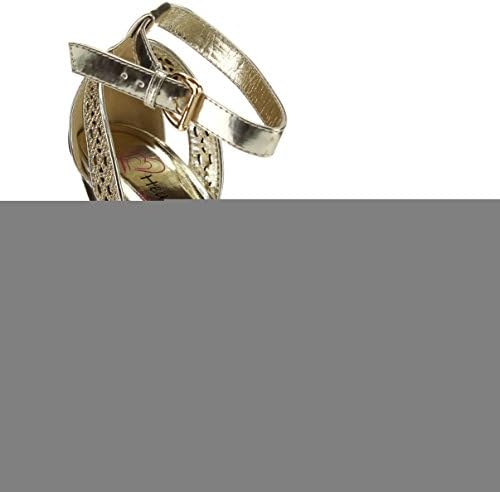 I HEART COLLECTION JACKY-09 Women's Ankle Strap Hollow Style Open Toe Wedges, Color:GOLD, Size:9