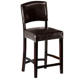 Leather Breakfast Counter Stool With Back, WITH BACK, DARK BROWN