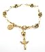 Gorgeous 24k Yellow Gold Layered Rosary Flower Bracelet with Genuine CZ Ice Crystals Antiqued Accents and Crucifix and Virgin Mary ~ Comes in a Beautiful Velour Gift Box (Rose13)