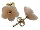 Pink Mother Of Pearl Small Simple Plumeria Earrings, 14k Gold