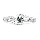 Platinum Plated Sterling Silver Blue And White Round Diamond Heart Ring (0.07 cttw)