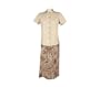 Denim & Co Stretch Denim Camp Shirt & Print Skirt Small Misses 6 8 Khaki