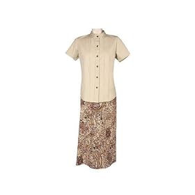 Buy Denim and Co Stretch Denim Camp Shirt and Print Skirt Small Misses 6 8 Khaki by Denim & Co.