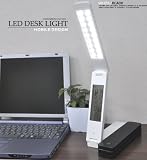 【ホワイト】□■折りたたみ充電式LEDデスクライト■□　～時計・アラーム・カレンダー・温度計搭載～