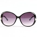 Jackie O Retro Round Oversize Sunglasses Solid Black Frame with Smoke Lens