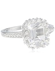 Sterling Silver and White Topaz Emerald-Cut Ring