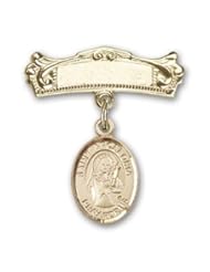 14K Gold Baby Badge with St. Apollonia Charm and Arched Polished Badge Pin
