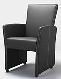 Design Esszimmerstuhl Esszimmersessel rollbar, Sessel Leder Schwarz mit weißer Naht