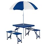 Blue Folding Picnic Table with Umbrella