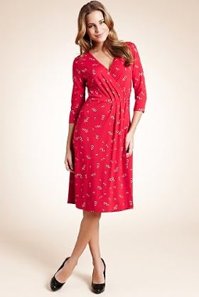 Fan Print Wrap Jersey Dress