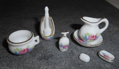 Dolls House Miniature Victorian Porcelain Bathroom Accessory Set by Miniatures World Paris