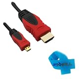 GTMax 10FT Micro-HDMI to HDMI Cable for Amazon Kindle Fire HD 7 inch , Kindle Fire HD 8.9 inch / Kindle Fire HD 8.9 inch 4G LTE and Other Tablets / Cellphones / Cameras with * Cable Tie * ~ GTMax