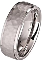 7mm Hammered Titanium Wedding Ring Recessed Edges Comfort Fit Band