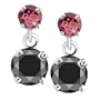14k White Gold Pink Tourmaline and Black Diamond Drop Dangle Earrings (1/2 cttw)