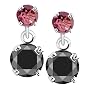 14k White Gold Pink Tourmaline & Black Diamond Drop Dangle Earrings (1/2 cttw)