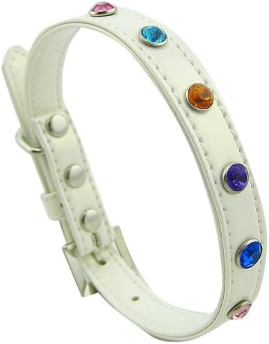 Love Long Long Rhinestone Studded and PVC Leather Dog Collar, 11 to 13-Inch, White/Multi