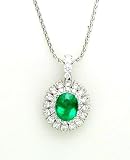 Emerald Pendant 3.45K Colombian Emerald and 2.77k G.V.V.S Brilliant Diamonds on 18k White Gold Damiani Style Design Pendant Made in Italy (Gold Chain Included)