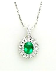 Emerald Pendant 3.45K Colombian Emerald and 2.77k G.V.V.S Brilliant Diamonds on 18k White Gold Damiani Style Design Pendant Made in Italy (Gold Chain Included)