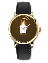 SPRAWL Aanalog Fashion Series Gold Ladies Watches of Genuine Black Leather Strap,Unique Wrist Watch for Women Girls Designed with Time of coffee