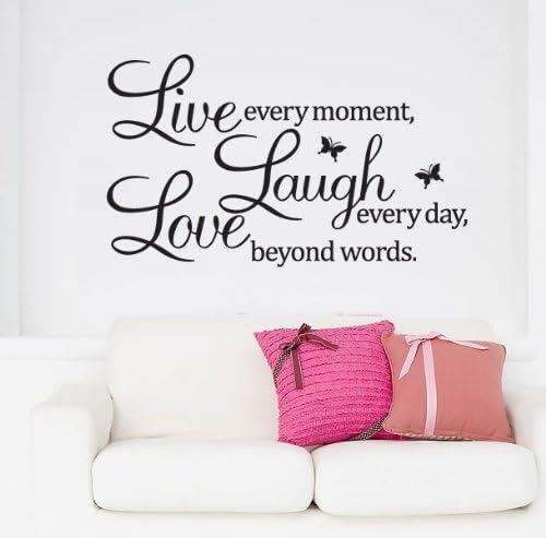 moda seya Live every moment,Laugh every day,Love beyond words Quote Wall Vinyl Sticker New Wall Decor Art Removable Mural Decal Letting Quotes Life (50x70cm, Black)