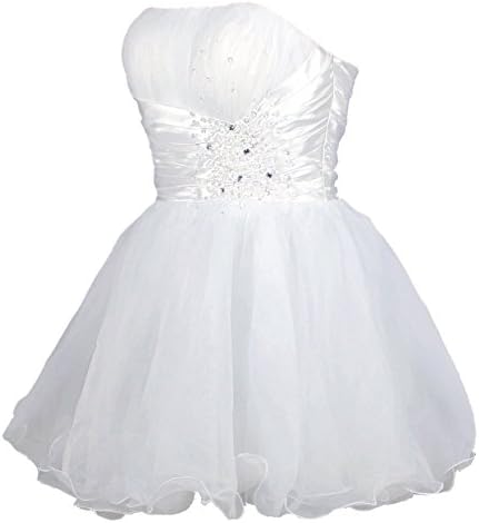 FashionFits Women's Organza and Satin Beaded Handmade Homecoming Dress White US2/UK6/EUR32