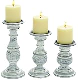 Woodland Imports Short and Sweet Wooden Candle Holder, White Paint Finish, Set of 3