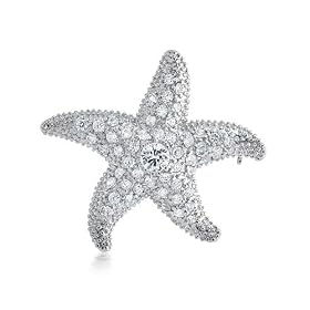 Bling Jewelry CZ Diamond Nautical Starfish Brooch Pendant Pin