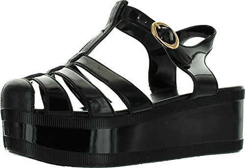 New Women Summer T-Strap Retro Platform Jelly Rain Sandal SNJ SHOES