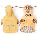 Hooded British Duffle Dog Coat with Nova Check Lining & Toggle Tie - X-Small (11"-13") / Khaki