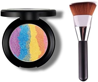 Inregular Rainbow Handmade Highlighter Blusher Shimmer Eyeshadow 3 in 1 Makeup Palette with High Quality Professional Natural Blending Flat Contour Blush Brush Face Foundation Makeup Brush