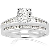 1.10 Ct Asscher Cut Diamond Engagement Wedding Rings Set VS2 EGL CUT: VERY GOOD