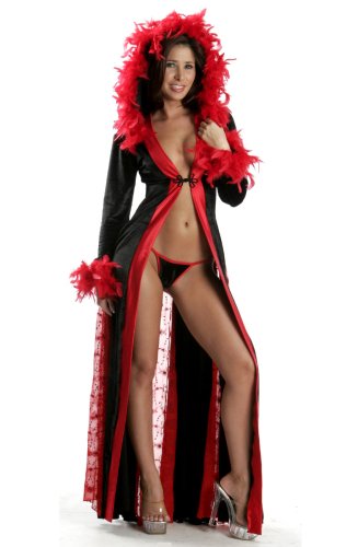 Custom Made Stunning 7 Panel Victorian Flair Coat Gown with Hood & Feather Boa Trim Shown with Micro G-string Panty 4021V (not included)
