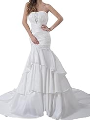 Strapless Mermaid Tiered Ruched Taffeta  Dress