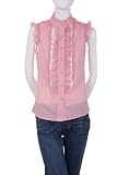 Poppy Garden Ruffle Tuxedo Sleeveless Mandarin Collar Shirt Blouse Pink