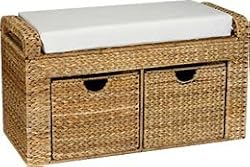 Household Essentials ML-6688 Woven-Banana-Leaf 2-Drawer Cushioned Storage Seat