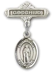 Sterling Silver Baby Badge with St. Samuel Charm and Godchild Badge Pin