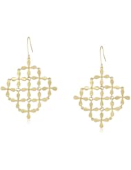 Gold Plated Matte Diamond-Shape Interlocking Flower Drop Earrings