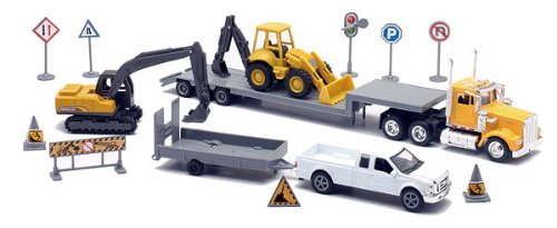 Newray 1/43 Construction Set Ford F-250 & Kenworth W900 Low Boy Truck